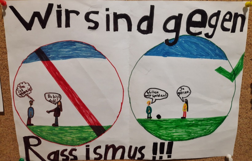 Bild "Wir sind gegen Rassismus" von Grundschülern der Grundschule Görlitz.